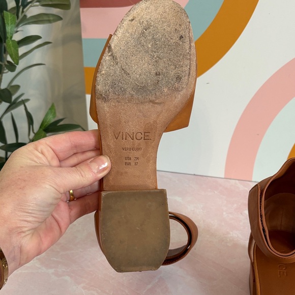 Vince Women's Brown Italian Leather Block Heel Sandals - Picture 5 of 8